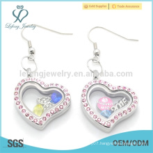 Cute design pink crystal heart charms earrings,magnetic stainless steel jewelry earrings